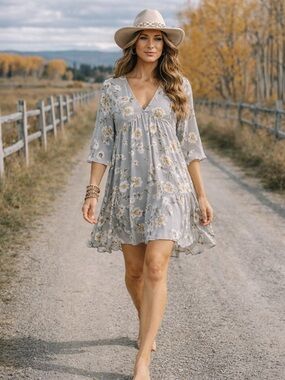 NWT Muted Floral V-Neck Mini Dress
